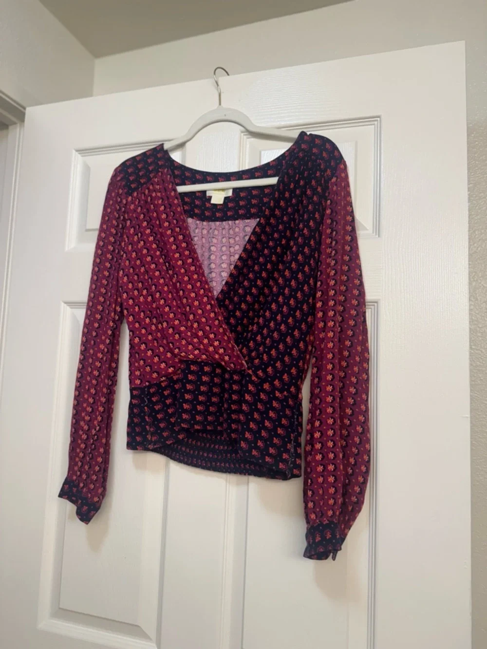 Anthropologie Maeve Lisa Puff Sleeve Faux Wrap Blouse - Picture 7 of 16